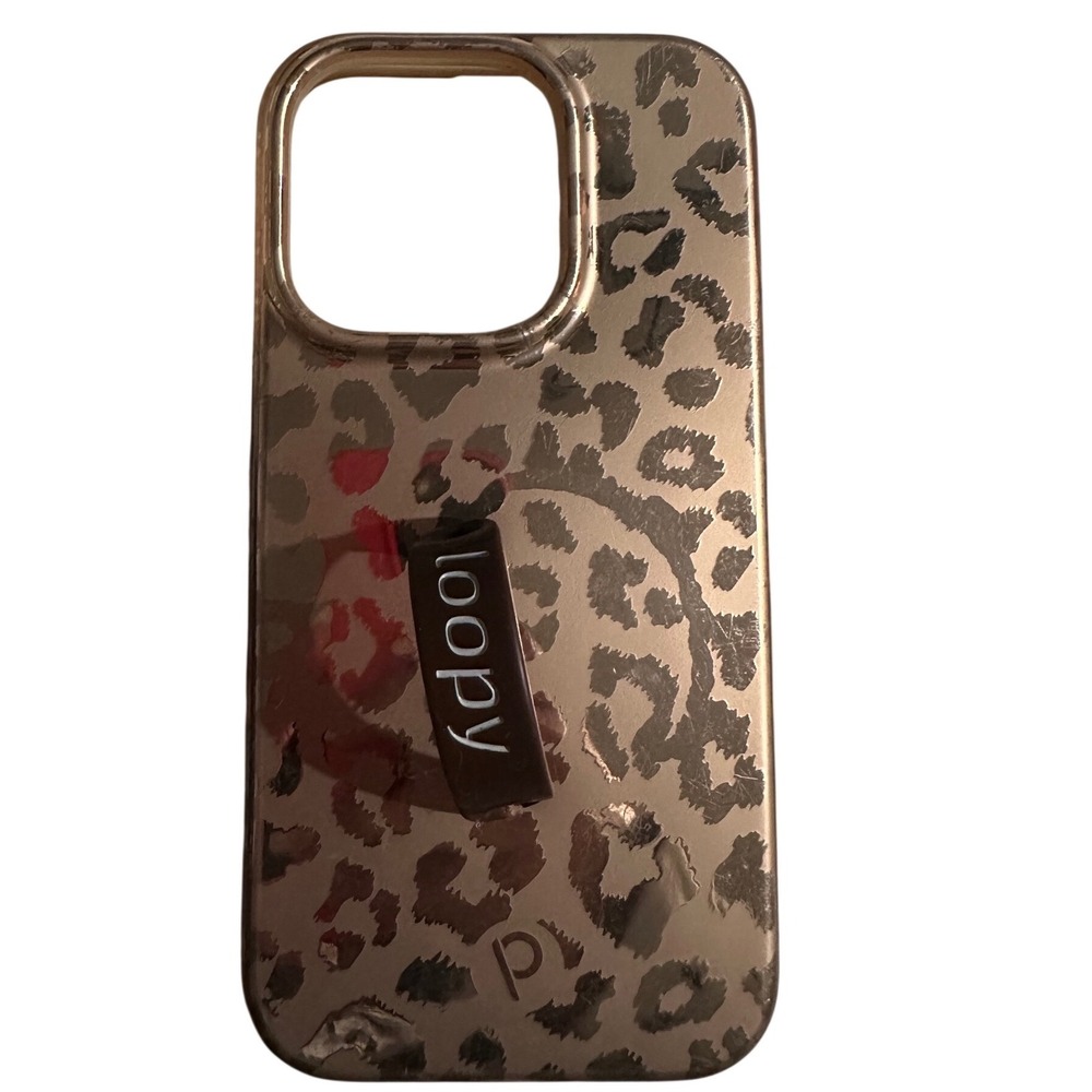 Loopy Case iPhone 14 Pro Gold Leopard Print Metallic Phone Cover w/ Loop Cheetah